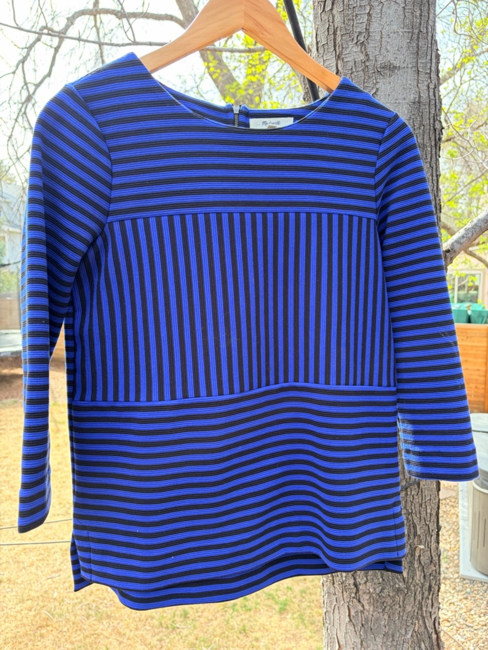 Madewell Blue and Black Striped Long Sleeve Top